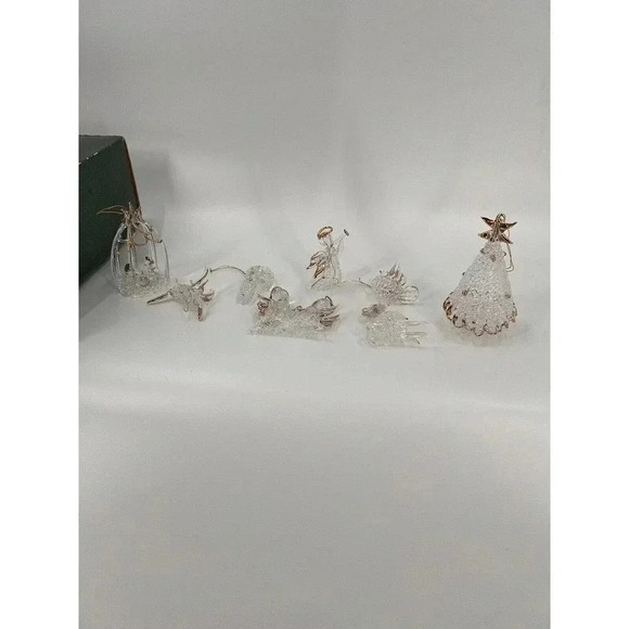 VINTAGE 8 Piece Clear Glass Spaghetti/Spun Glass Ornaments NATIVITY TREE ANGELS - Picture 9 of 12